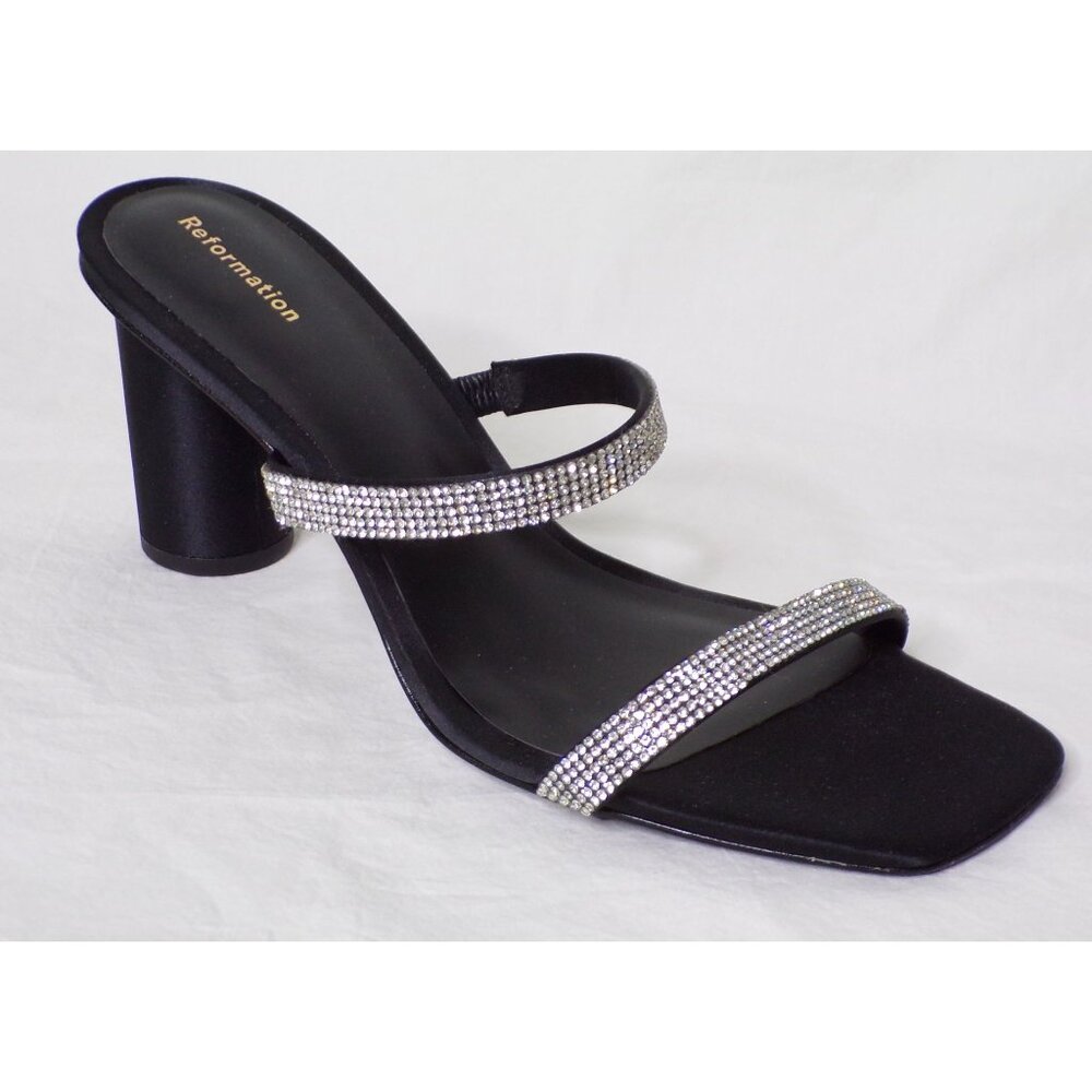 🆕 REFORMATION Maison Rhinestone Heeled Sandals Shoes Black 8.5 - Picture 11 of 13